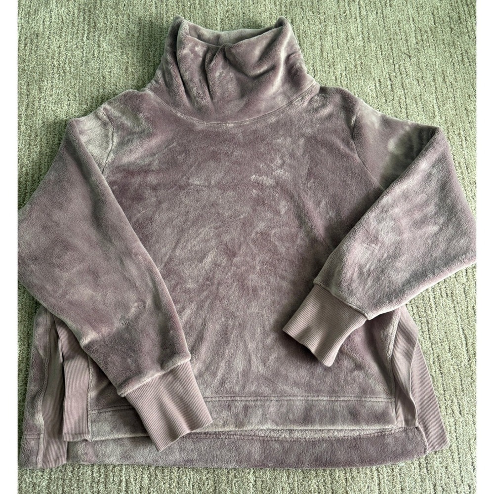 Athleta Coaster Luxe Sweatshirt Mauve Plush Fleece Cowl Neck Pullover Large